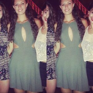 Olive green cutout dress with criss cross back!